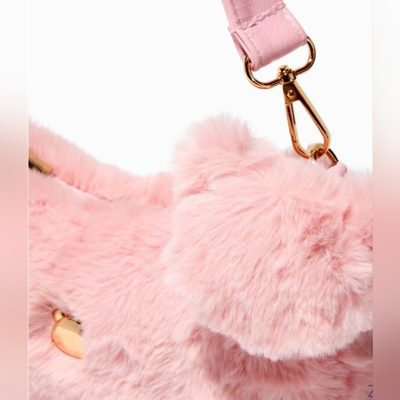 Pink Soft Fur Plush Shoulderbag Handbag With Fur Pom Pom Bag Charm - Picture 5 of 10